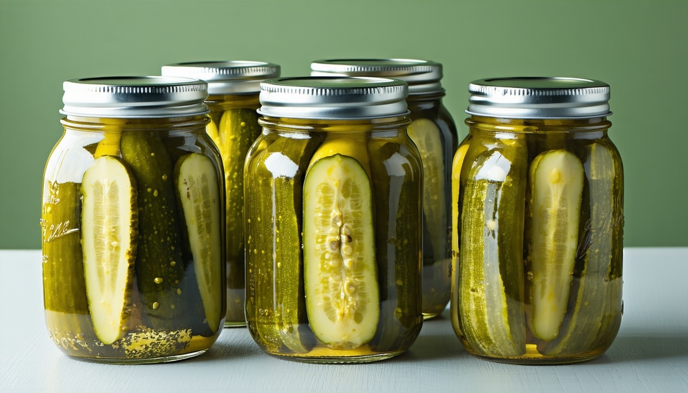 Freshly jarred bread and butter pickles